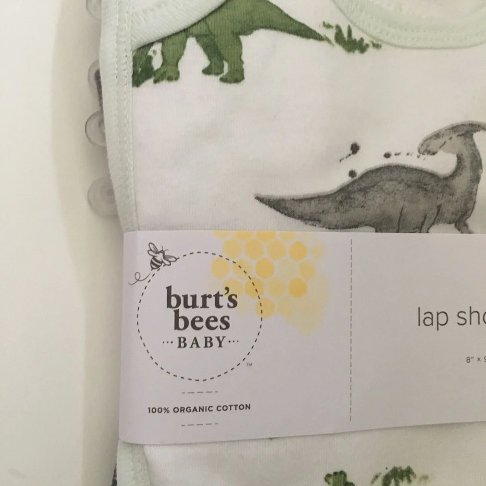 Burt’s Bees 5 Lap Shoulder Bibs Organic Cotton Green Dinosaurs Solid Stripes NEW